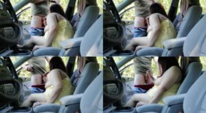 Dogging wife suck stranger cock from car