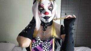 Girl wearing Clown mask gives you jerk off instructions POV： Mask Fetish