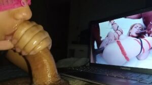 he can’t stand being sucked and seeing that hottie taking 2 dicks in porn he cum in my mouth