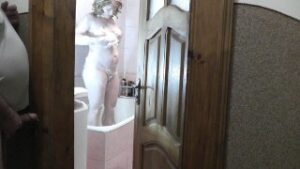 DuBarry takes shower. Lover cohabitant her mommy watches masturbates cock and cumshot. Jerk off dick